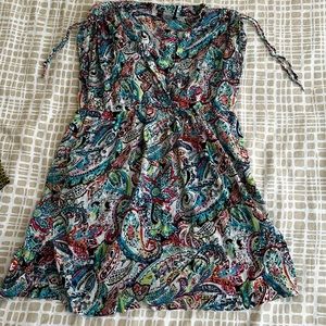 Lauren Ralph Lauren Cabana Cotton Paisley Farrah V-Neck Dress Cover-Up Size L